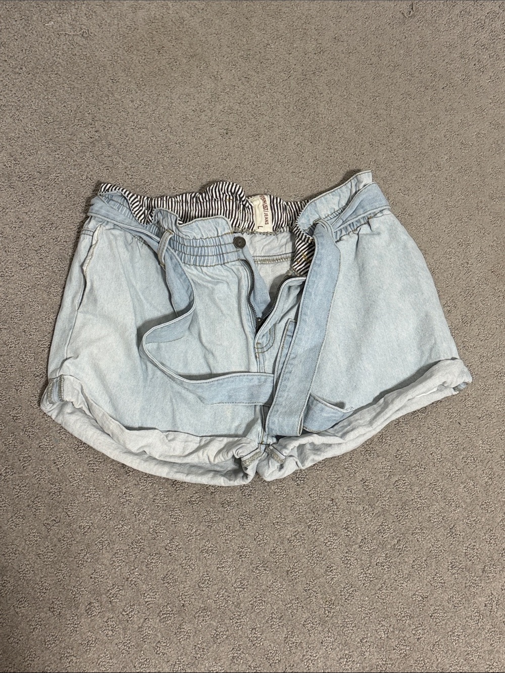 Light Wash Denim Paperbag Waist Shorts with Belt